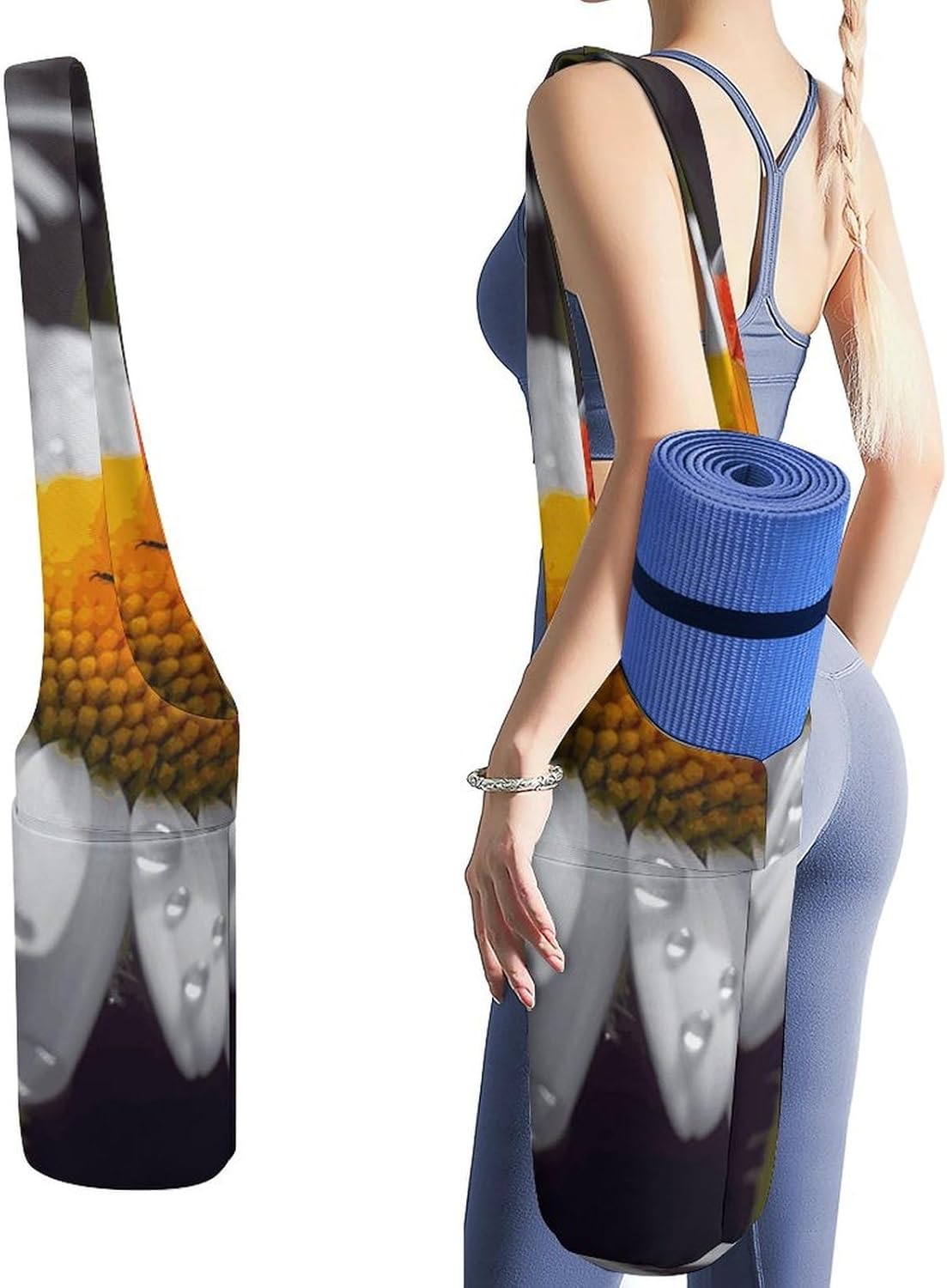 Ladybug on Daisy Flower Yoga Mat Bag Yoga Backpack Multi Pocket Exercise Yoga Mat Carrier Multi-Functional Storage Bag for Pilates Beach Travel And Everyday Use