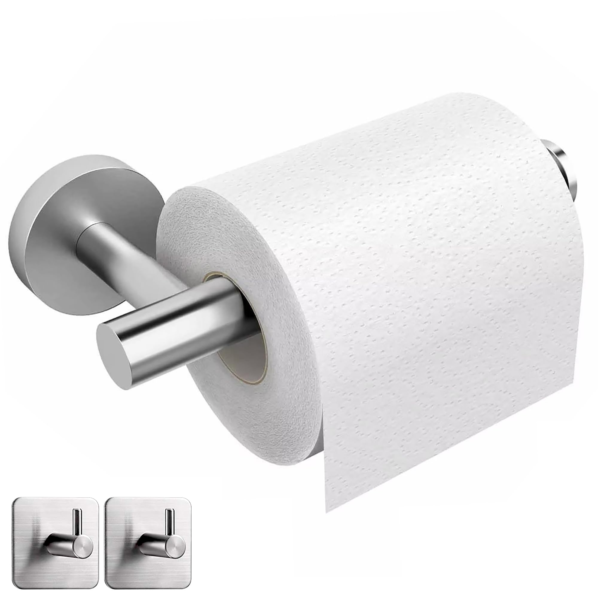 JMZOXLB Toilet Paper Holder Wall Mounted Bathroom Paper Roll Holder Modern SUS304 Stainless Steel Tissue Roll Holder, Free 2 Hooks -Brushed Nickel