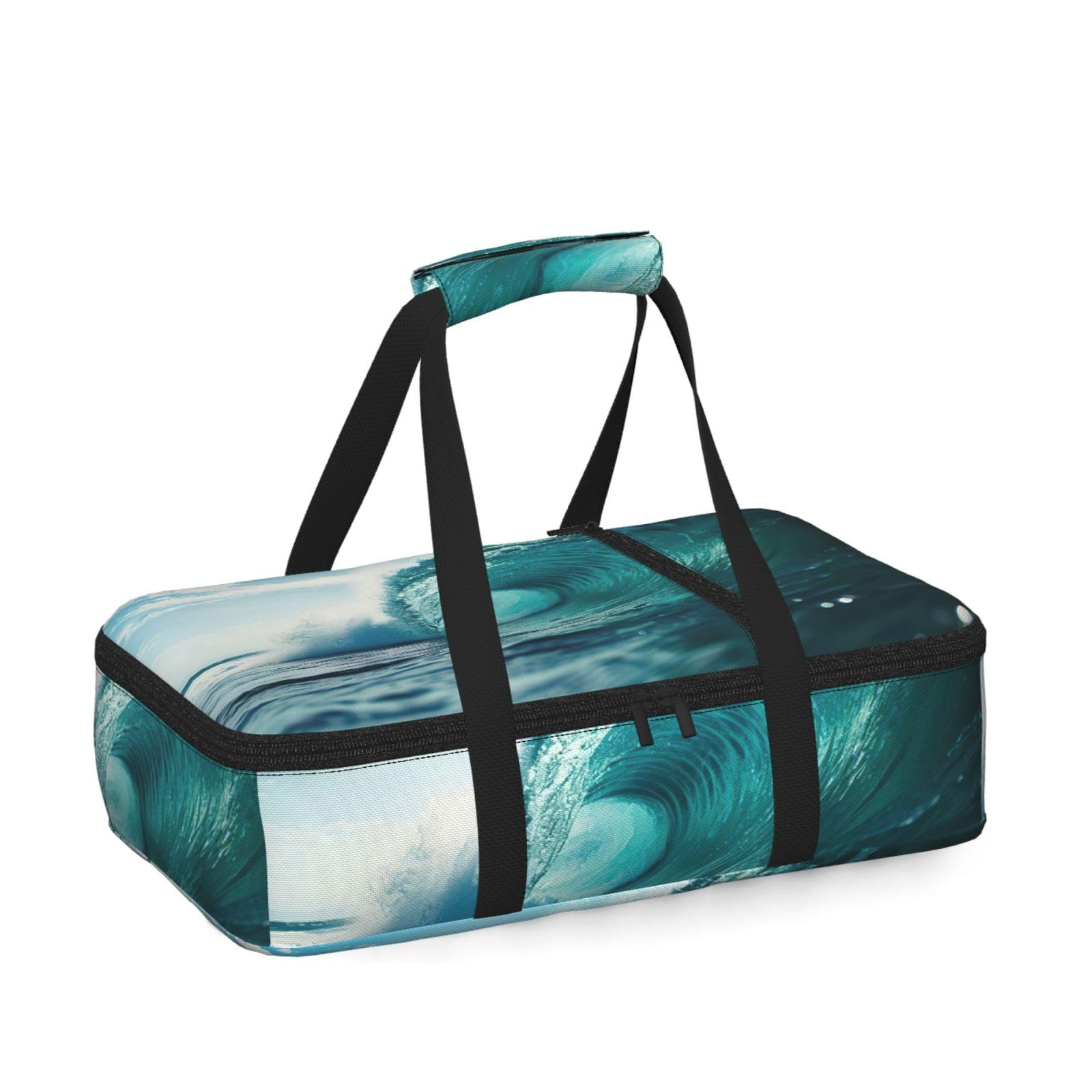 Ocean Green Wave Surf Print Insulated Thermal Food Storage Bag Daily Reusable Picnic Tote Lunch Box Home