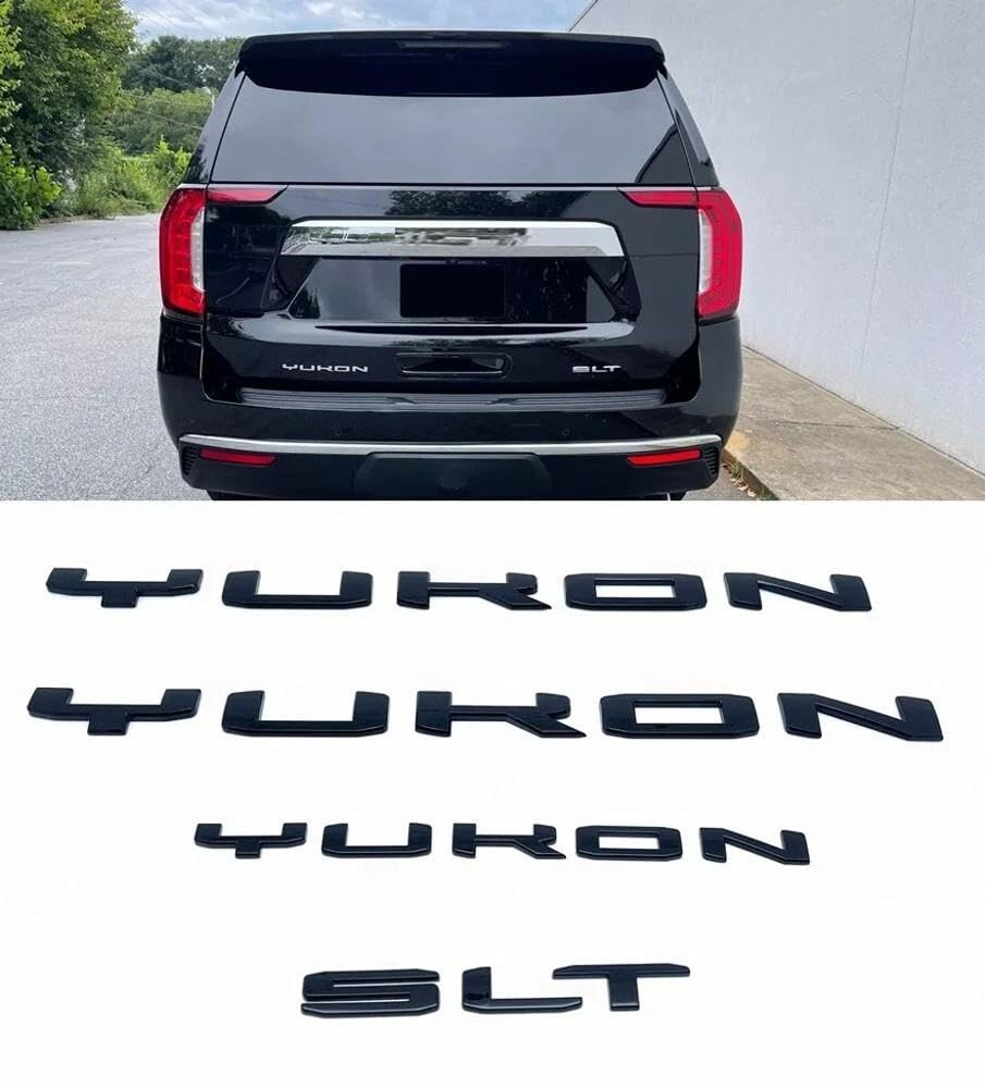 Yoaoo Set 4pack OEM Door Yukon Plus Tailgate SLT Emblem Badge 3D Replacement for 2019-2025 84831809 Gloss Black