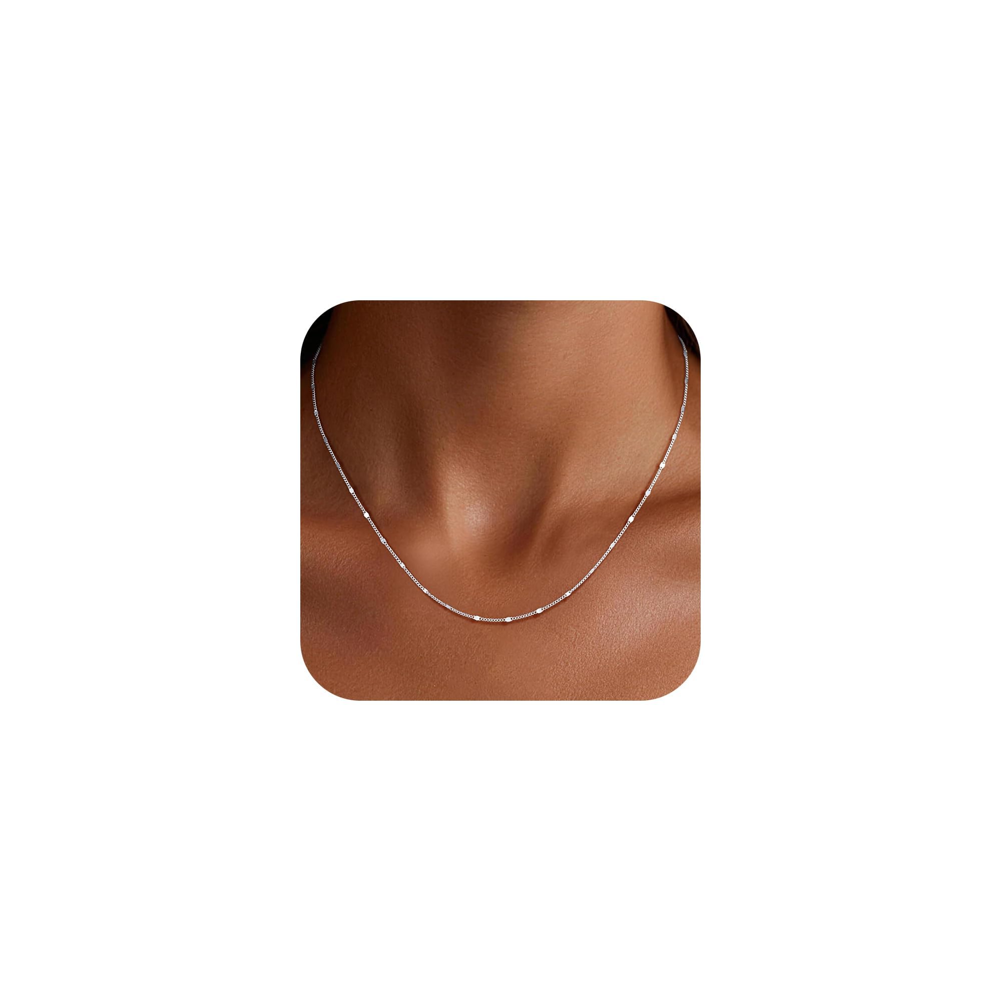 SLOONG Silber Kette Damen - 1.2mm Breit 925 Sparkle Disk Kette 925 Over Silber Halskette Schmuck Geschenke für Damen 41/46/51/56CM