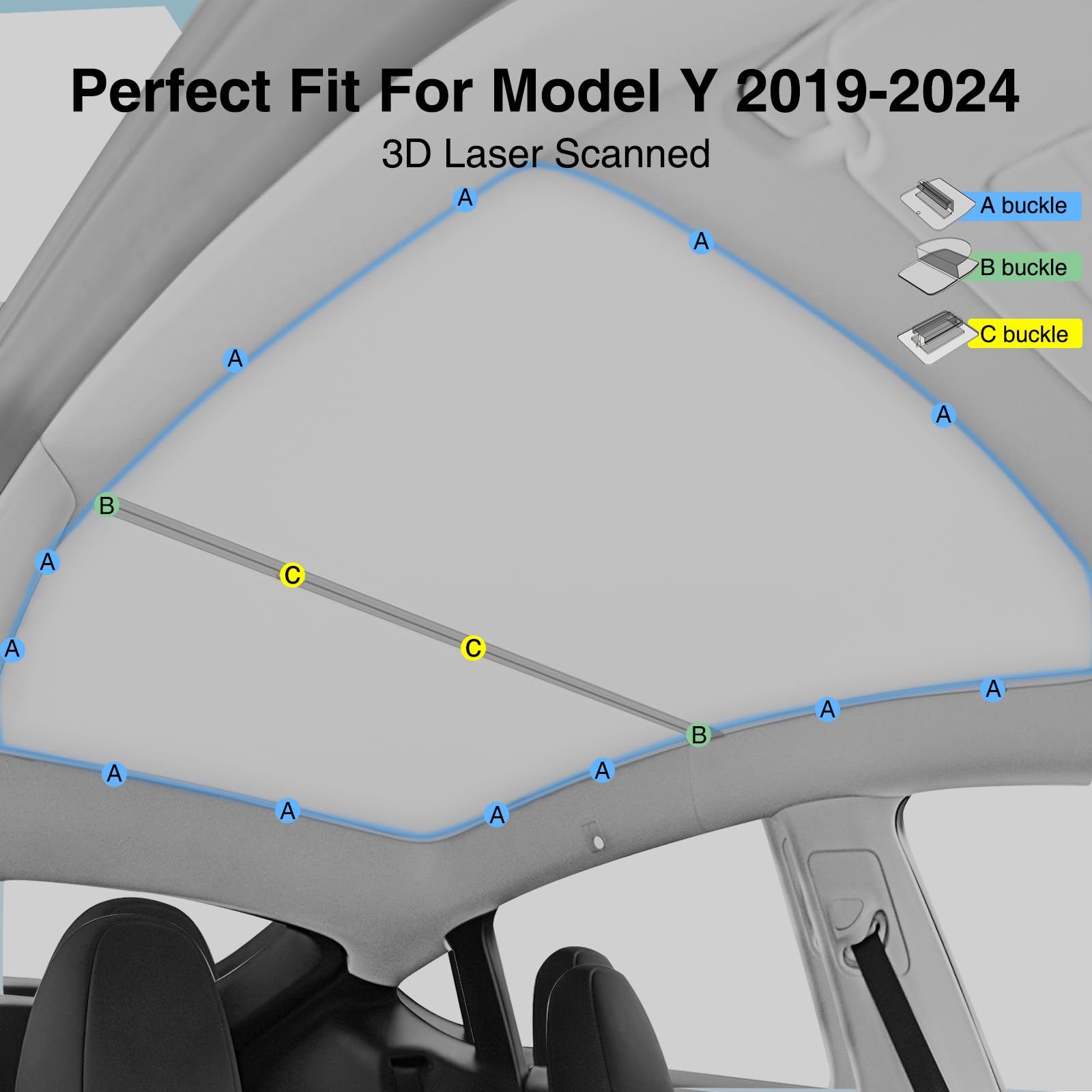 AAMHHM Tesla Model Y daszek przeciwsłoneczny na dach 2019-2024, daszek na dach z grafenu Pro Max Extreme Cooling Glass, nie uginający się [Space Gray]