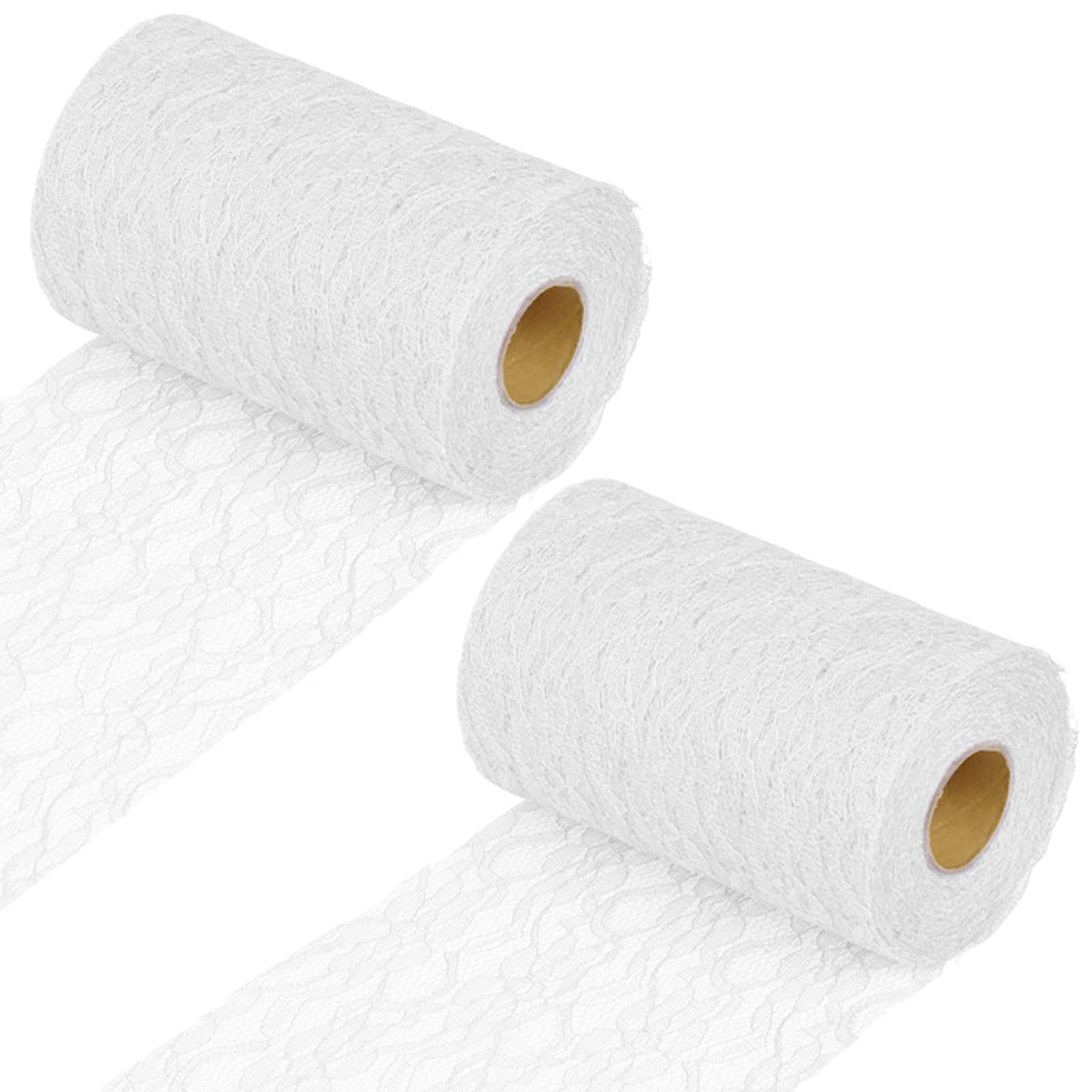 XTUDOU® 2 Stück TischläUfer Weiß Spitze 15cm×22m, Waschbar TischläUfer Spitze, Retro-Stil, Tischband Abwaschbar Hochzeitsdeko für Besondere AnläSse Wie Hochzeiten, Taufen, Partydekorationen