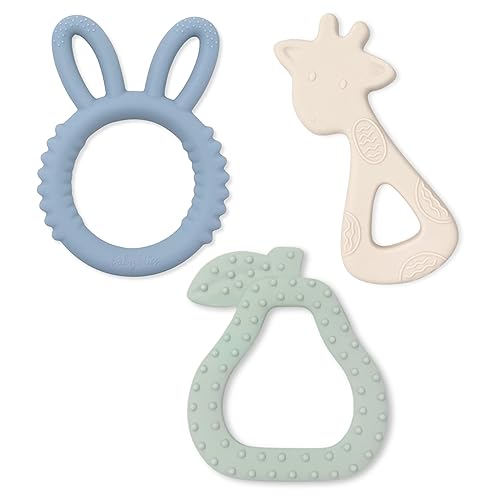 Baby Bliss - Juguetes mordedores para bebés (paquete de 3) para aliviar la dentición, juguetes para bebés de 3 meses, juguetes de dentición para