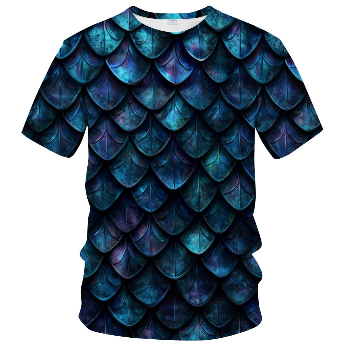 Photo 1 of Rebaike Men's Fish Scale T-Shirt - Dragon Scale Gradient Design, Wave Striped Artistic Print,Dark Blue,L