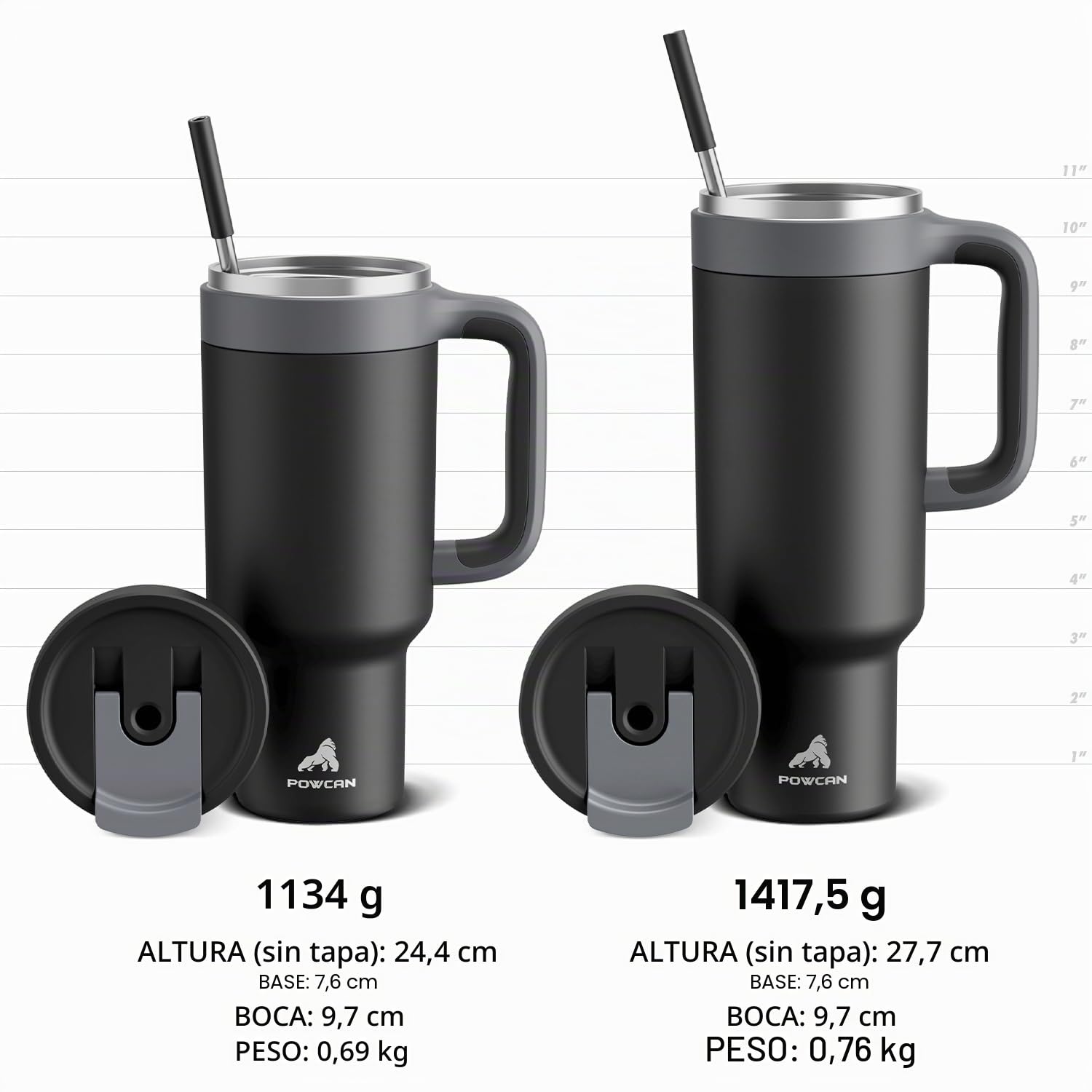 POWCAN Vaso de 40 onzas con asa, popote y tapa para sorber 2 en 1, a prueba de fugas, apto para lavavajillas, taza de café de viaje de acero inoxidable aislada, mantiene el frío durante 34 horas, cabe
