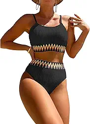 Biquíni de cintura alta push up, bandagem com controle de barriga, cintura alta, duas peças, conjunto de roupa de banho para mulheres jovens