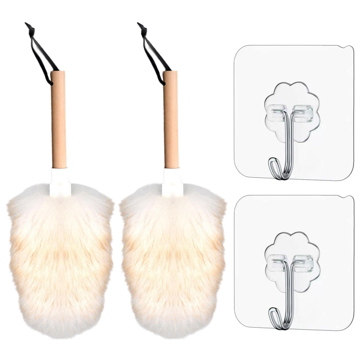 Vehyegoi White 2 Pcs Lint Dusters, Equipped With 2 Pcs Hooks, Household Cleaning And Dusting Tools, Washable And Reusable, Car Cleaning Tools