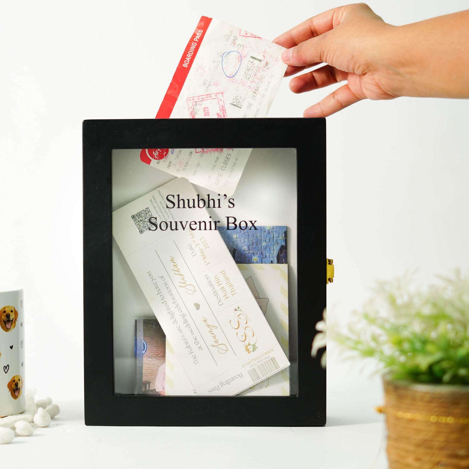 CONFETTI GIFTS Black Wooden Memory Box, Wall Hanging Wooden Organizer, Home Decor Storage Trinket, Black Colour Rectangle Souvenir Box 9.5X7.5 Inches, Gifts for men special unique-image-3