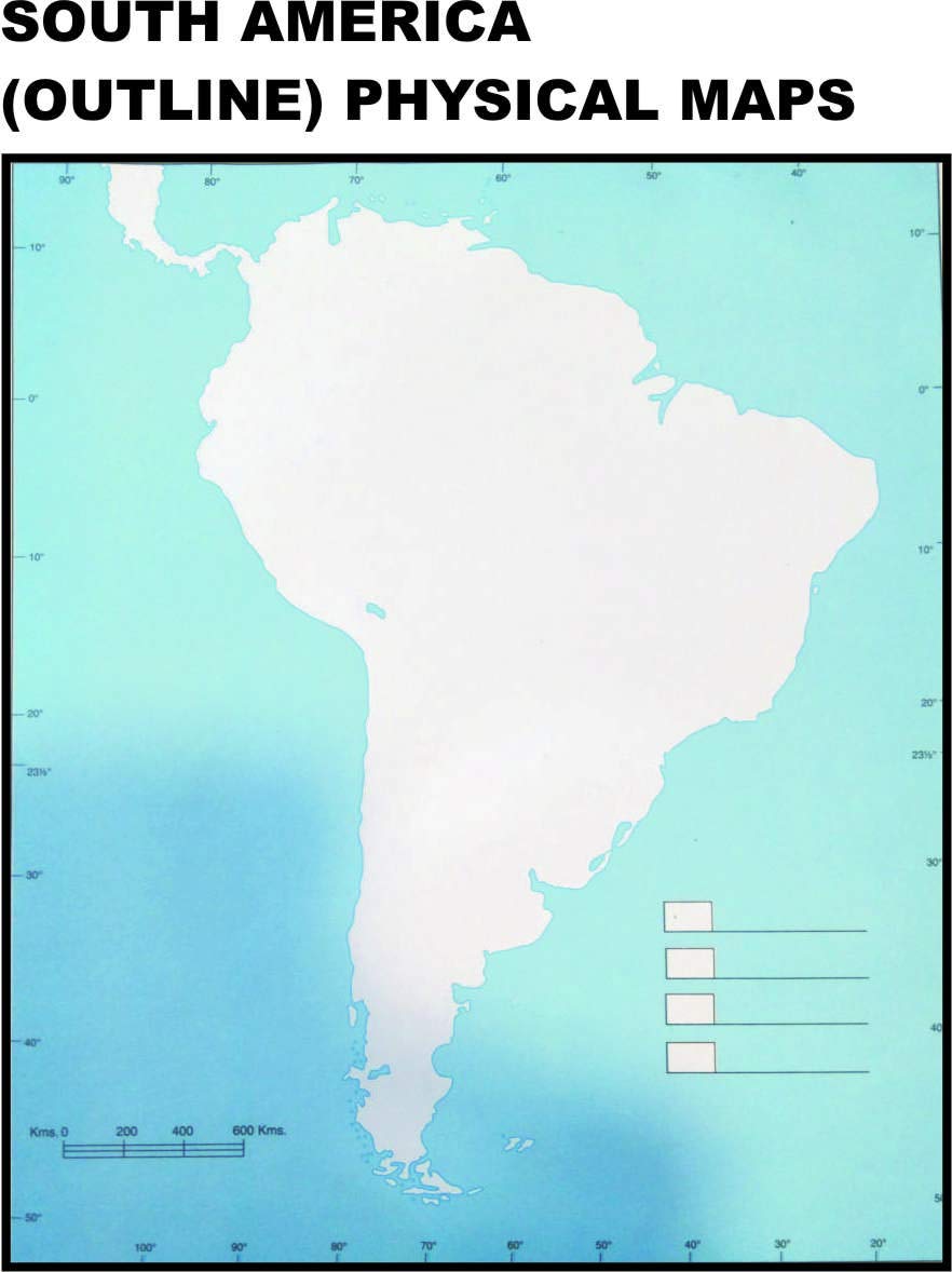 SOUTH AMERICA (OUTLINE) PHYSICAL Practice Maps (Set Of 100 Maps) from NOZOMI