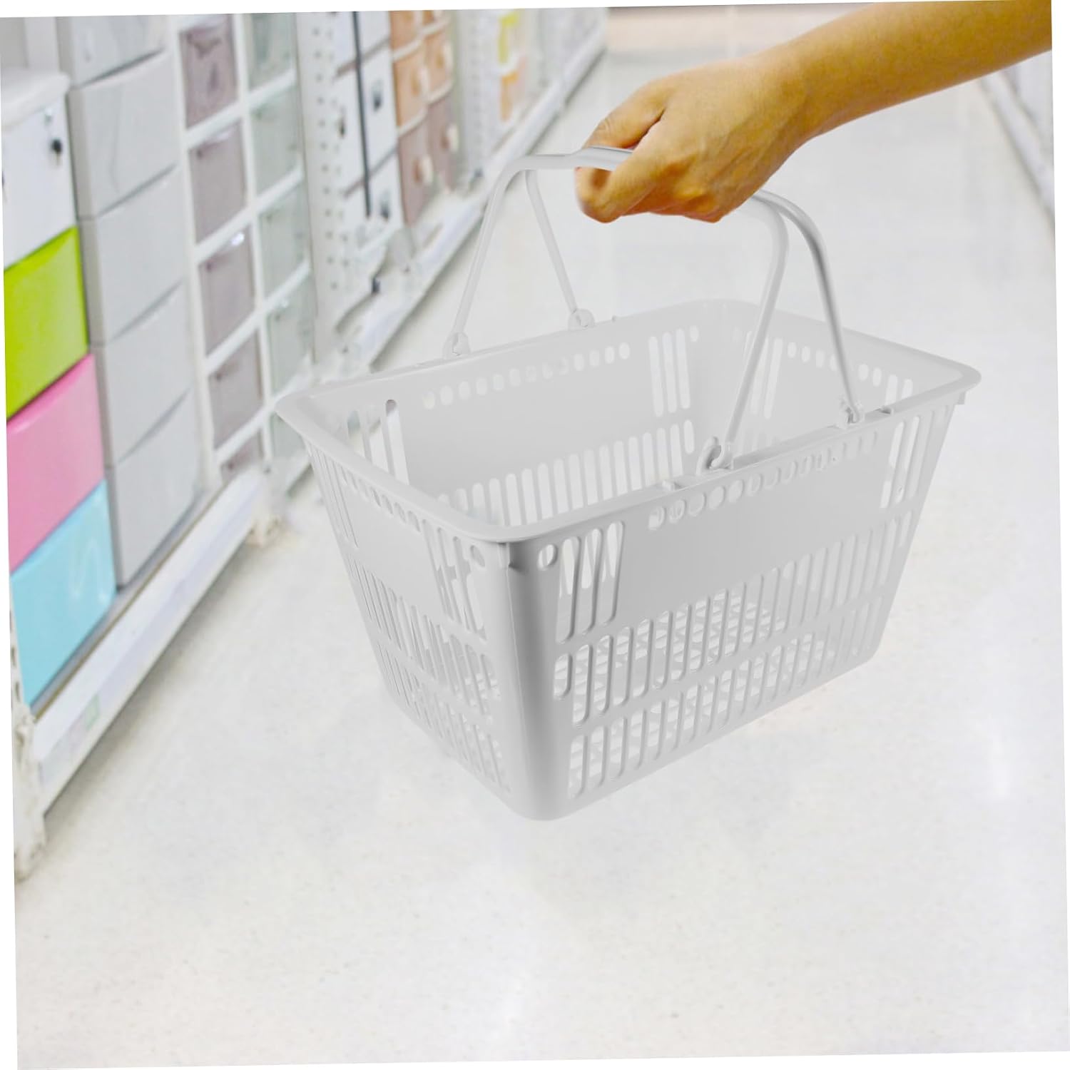 IMIKEYA Portable Large Plastic Storage Basket with Handle Wear Resistant Shopping and Bathroom Organizer for Kitchen Bedroom Dormitory Random Color Random Color