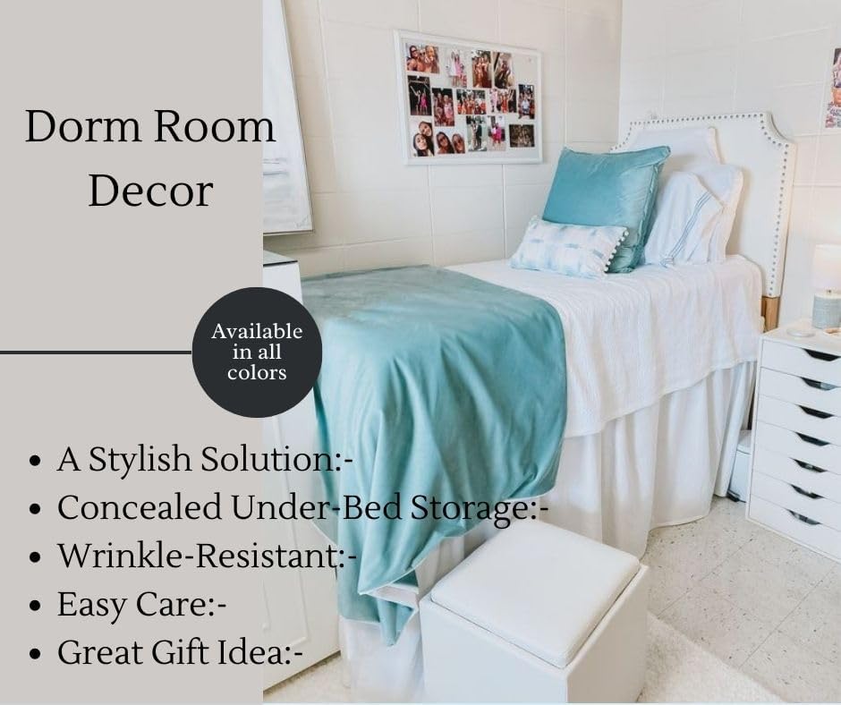 Miniatura 3 de Falda de cama de tamaño individual XL para habitación universitaria  Falda de cama de dormitorio individual XL de 30 pulgadas  Falda de cama para