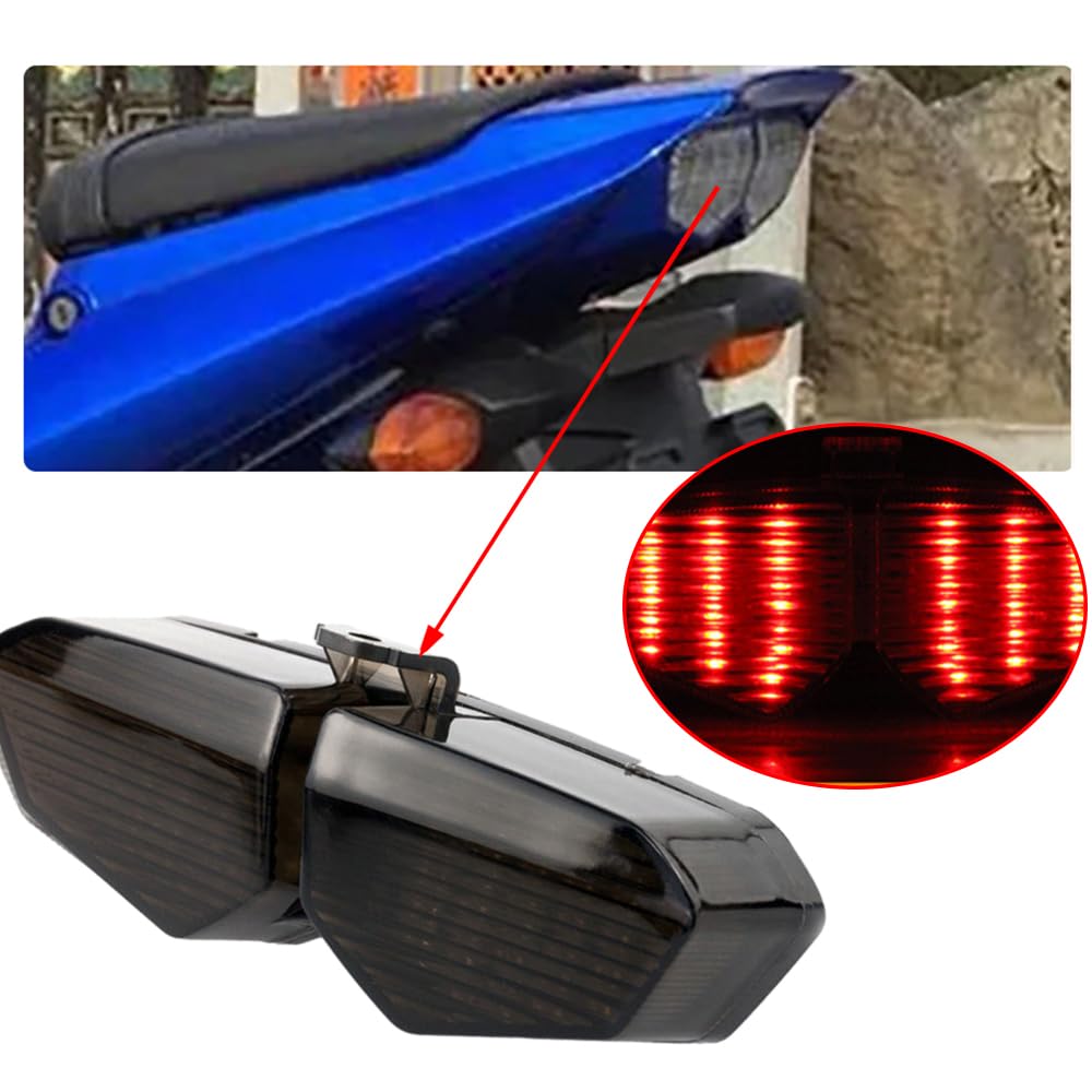 Riloer Tylne światło motocyklowe LED, tylne światła 12 V, światło hamowania i kierunkowskaz, światło hamowania i stop na krawędzi tylnego błotnika kompatybilne z YAMAHA