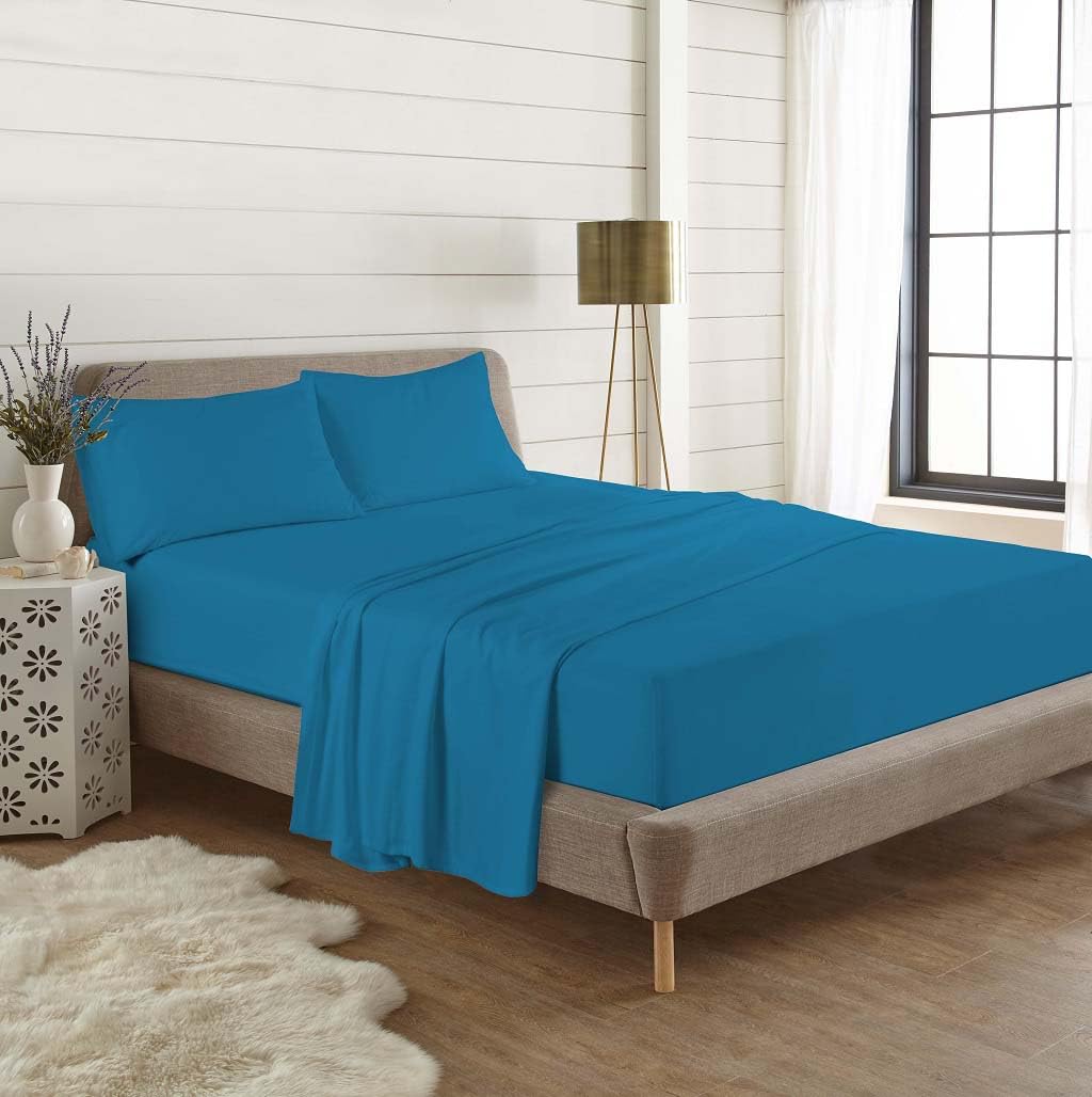 100% Brushed Cotton Thermal Flannelette Fitted Sheet 25cm Deep Mattress Sheet Soft & Cozy Fitted Bed Sheet (Teal, Single)