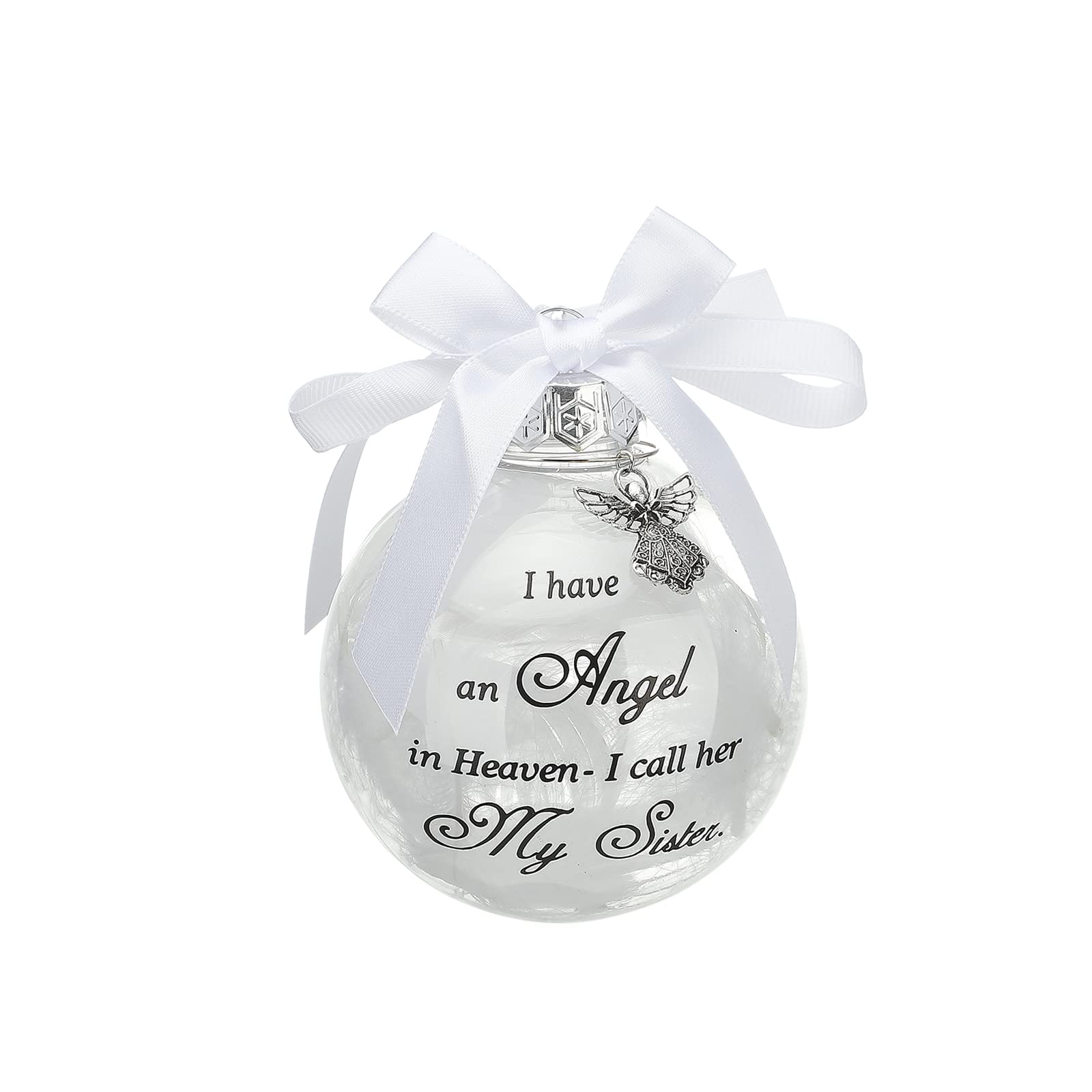 Timpfee White Christmas Memorial Baubles Ornaments Feather Ball “I Have An Angel In Heaven” With Small Angel Christmas Bauble Ornament, Mum Dad Hanging Decoration