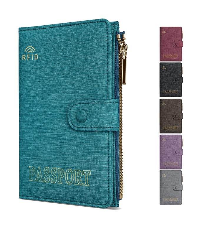 DOB SECHS Slim RFID Passport Holder for Travel Women Canvas Passport Wallet Cover Case with Card Slots, Water-resistant Travel Document Organizer