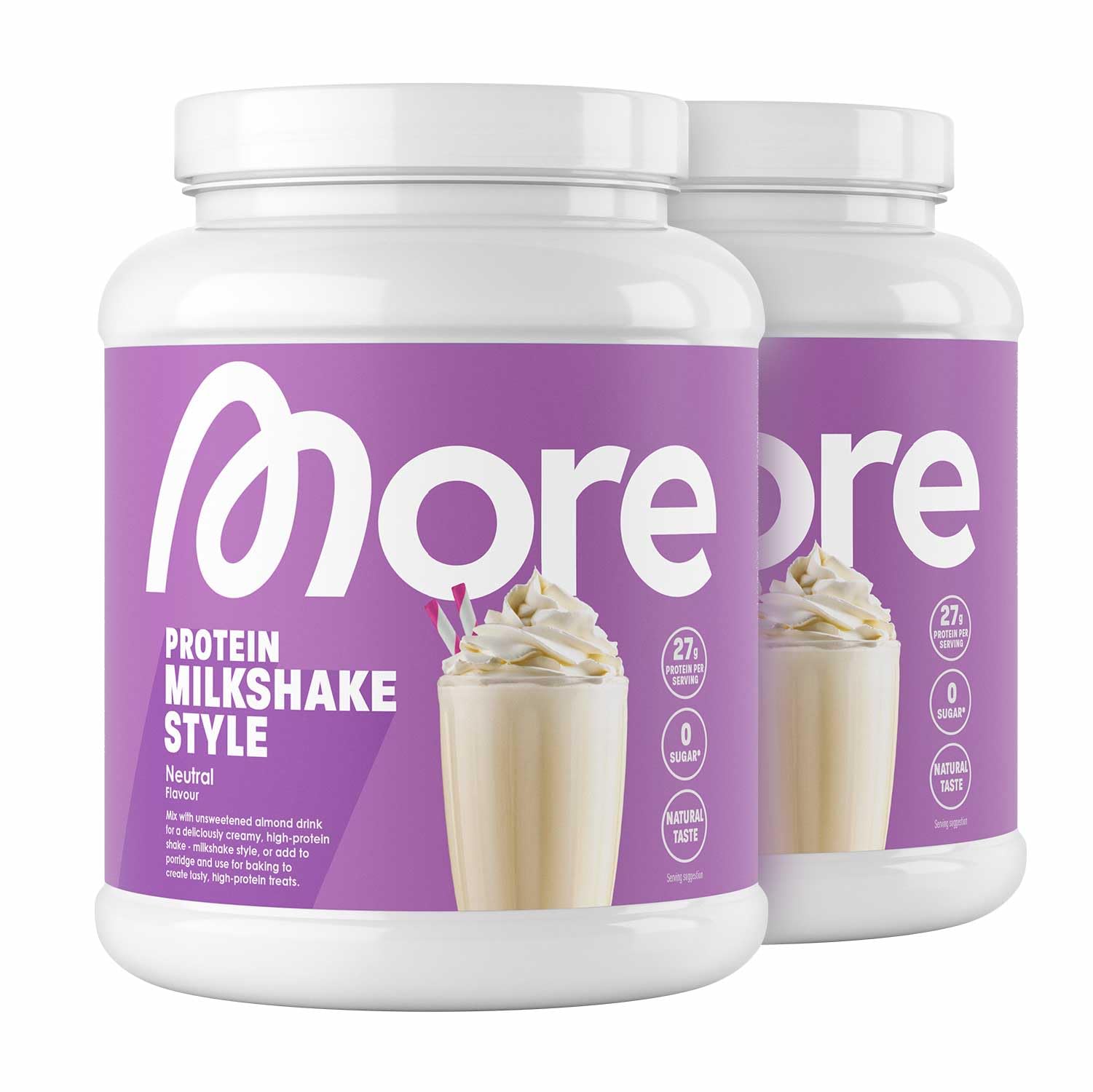 More Protein Whey Casein Protein Pulver, Neutral, 2 x 600 g, 1.2 kg, 40 Portionen - mit Laktase