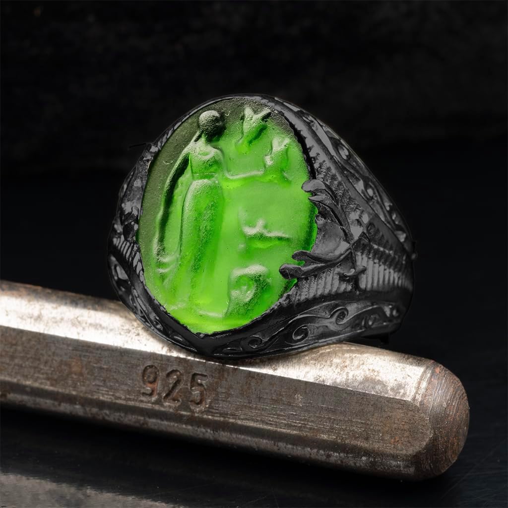 Aphrodite Intaglio Glass Ring Collection | Black Oxidized 925 Sterling Silver Mythology Jewelry | Goddess Cameo Statement Ring | Handmade Vintage Style Gift for Women