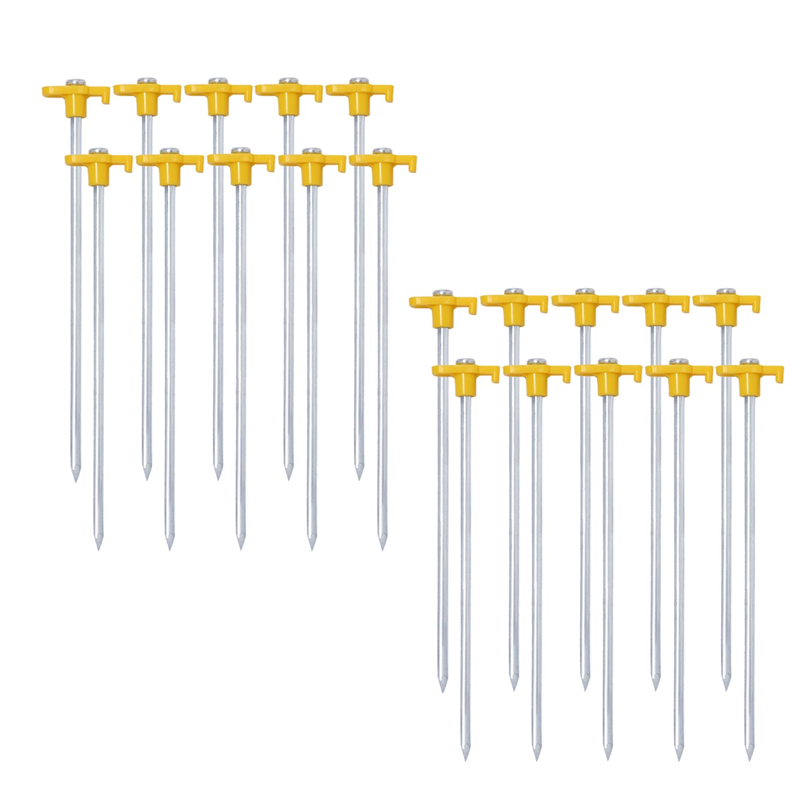 Zeltheringe, rostfreie Zeltheringe aus verzinktem Stahl, robuste Zeltheringe, harte Anker, 25 cm, Erdspieße, Campingzubehör, ideal für harten und felsigen Boden (weiß 20 Stück) (gelb 20 Stück)