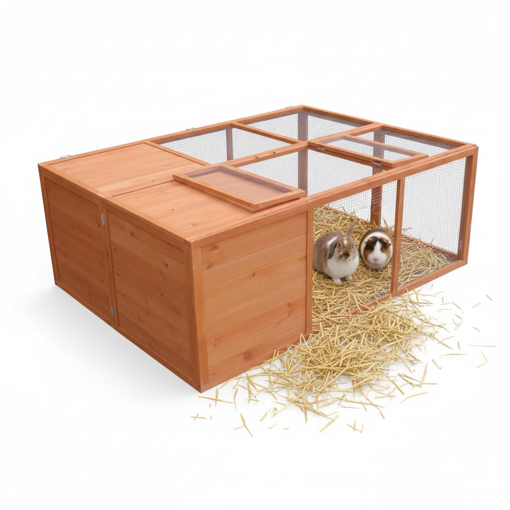 Mucola Freilaufgehege klappbar Kleintierstall draußen Outdoor Hasenstall 160x119x60cm Freigehege aus Holz mit Gitter Ausbruchsperre Freilauf