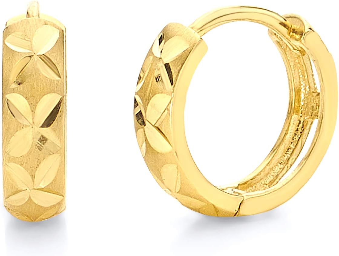 14k REAL Yellow Gold 3mm huggie Hoop Earrings (10 x 10mm)