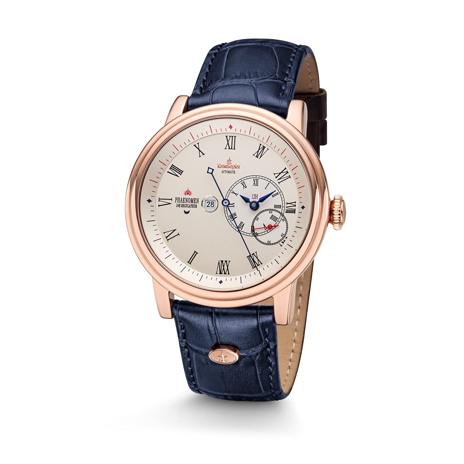Kronsegler Phaenomen Automatik Regulateur Herren Armbanduhr Rose-Altweiß-Römisch