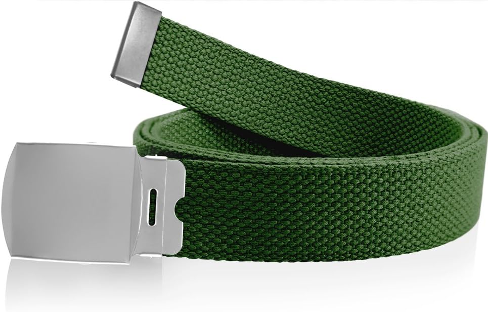 Nice Shades 56" Military Style Canvas Web Belt w/Silver Roller Buckle Olive