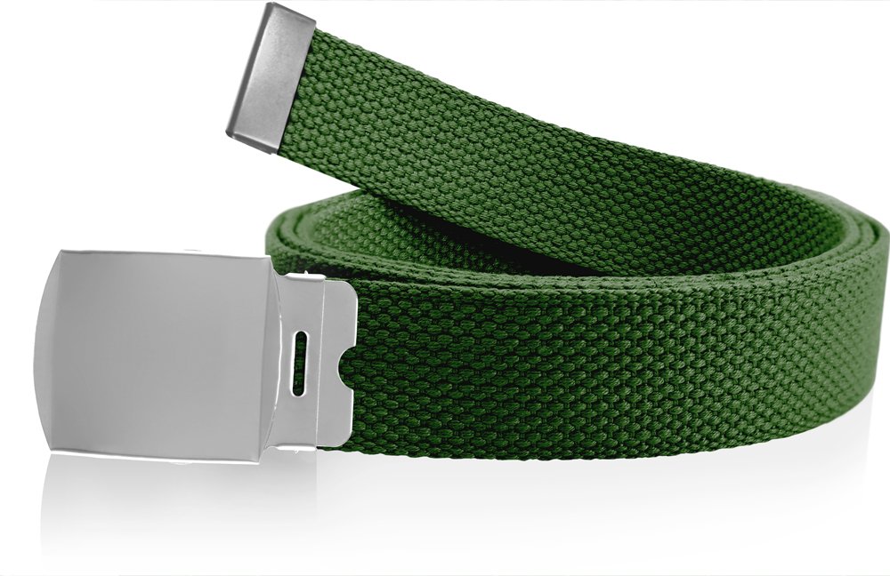 Nice Shades 56" Military Style Canvas Web Belt w/Silver Roller Buckle Olive