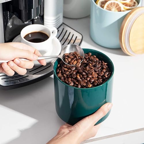 Miniatura 3 de SWEEJAR Recipiente de cerámica para almacenamiento de alimentos, recipientes apilables con tapa hermética de madera para servir café molido, té,