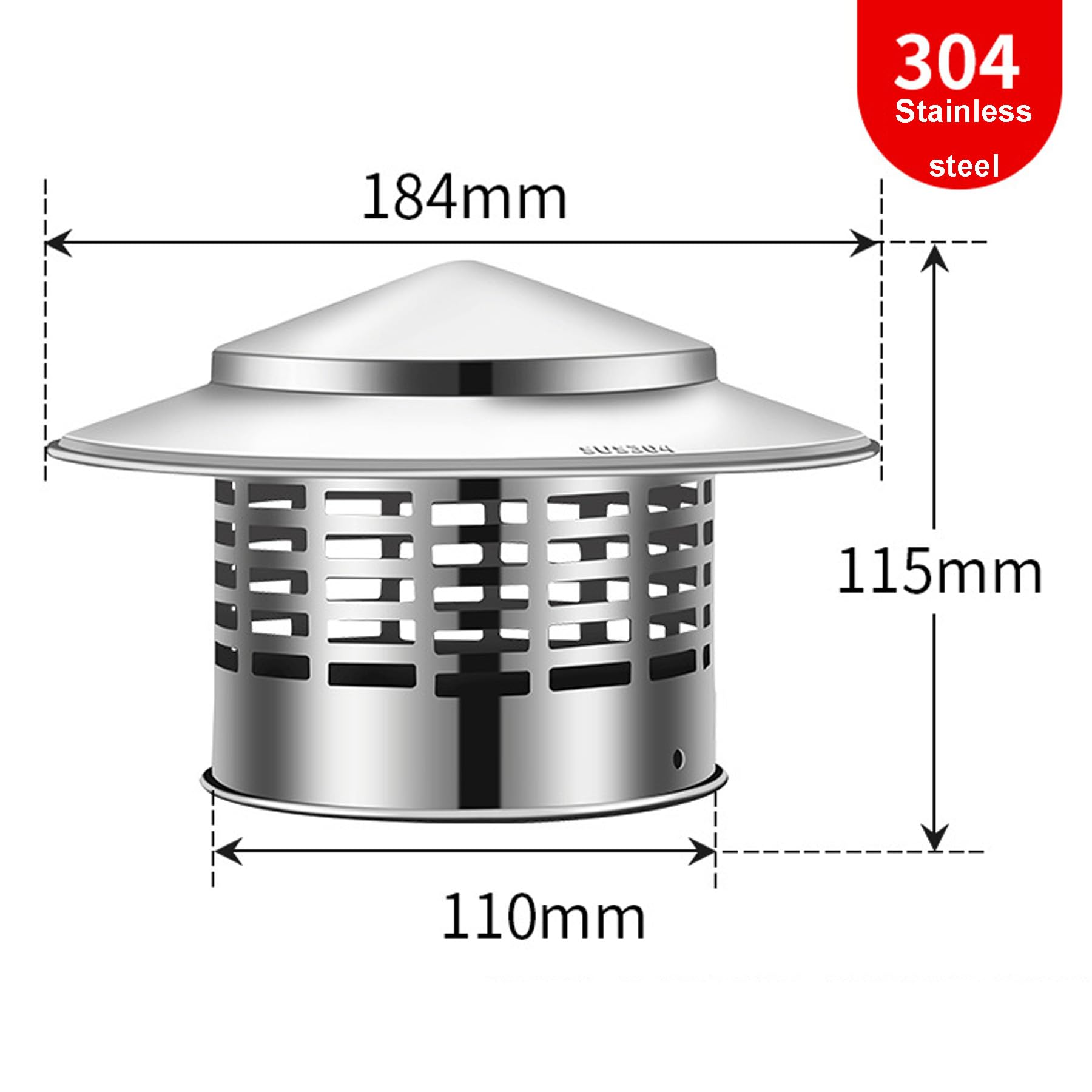 110mm Chimney Cap, Stainless Steel Vent Cover Windproof Roof Exhaust Pipe Vent Mesh Protector Cap - Image 3