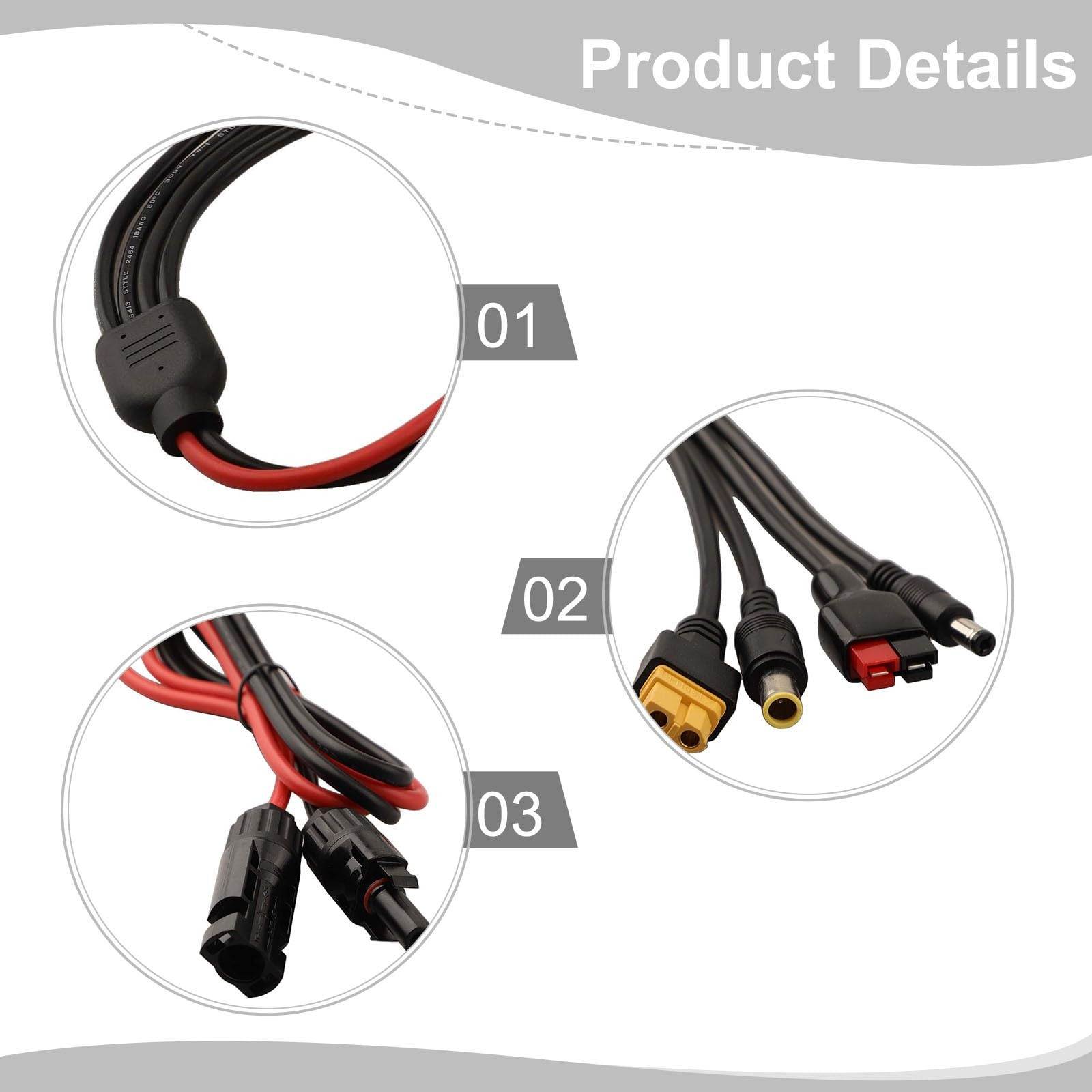 4-in-1 Solarpanel-Adapter-Kit mit XT60, DC5521 und DC7909 Steckern zum Aufladen von Kraftwerken, 12AWG-18AWG Drähte, kompatibel mit ECOFLOW River/Delta, Anker 521/A1294, Pow