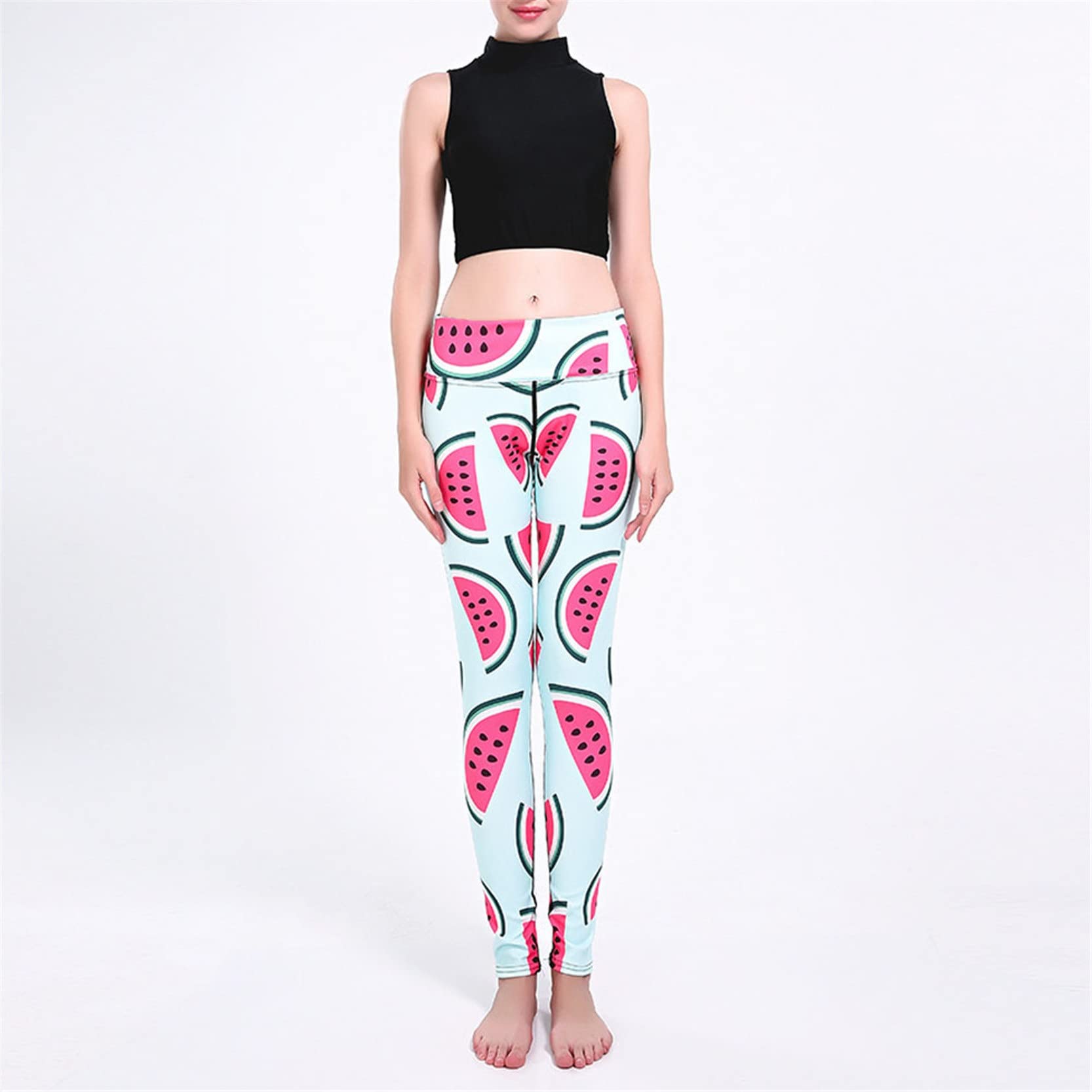 Leggins Mujer Fitness Mallas Deportivo Pilates, Pantalones de la sandía de la moda de las mujeres Pantalones de yoga Pantalones de entrenamiento delgado de la cintura alta Leggings de los deportes de