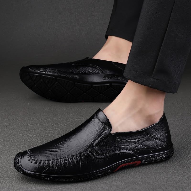 Mens Loafers Round Toe Leather Manual Stitching Loafer Shoes Anti-Slip Lightweight Slip Resistant Party Slip-on2