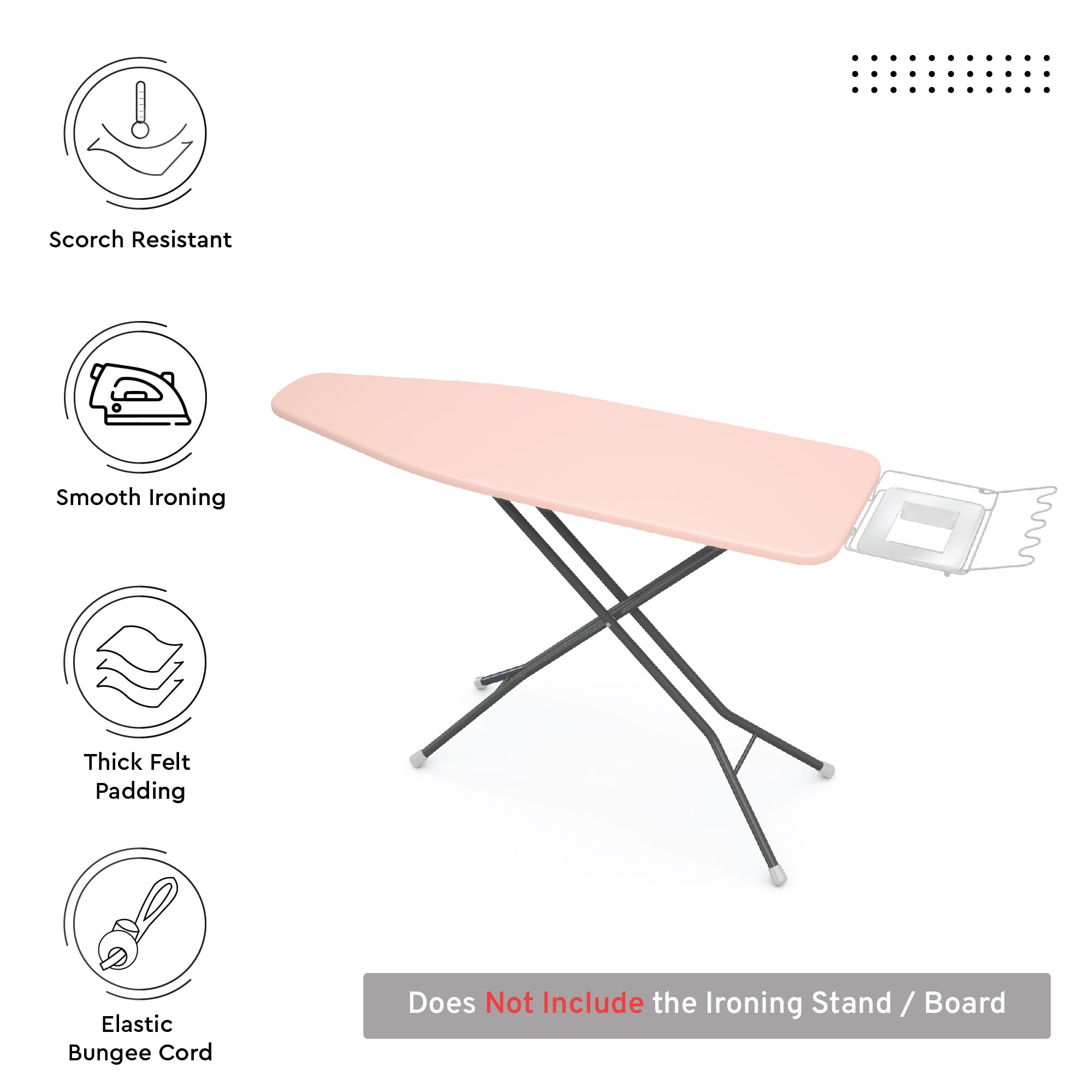 Encasa Ironing Board Covers (up to 114 x 35 cm) Elastic Tightening with Thick 4 mm Felt Padding, Easy Fit, Scorch Resistant, Plain Colors- Grey — view 45