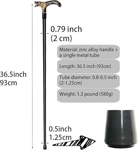 Miniatura 2 de Bastón de caminar para hombres, mujeres y personas mayores, 36.5 pulgadas, resistente a más de 500 libras, mango ergonómico de lobo, diseño