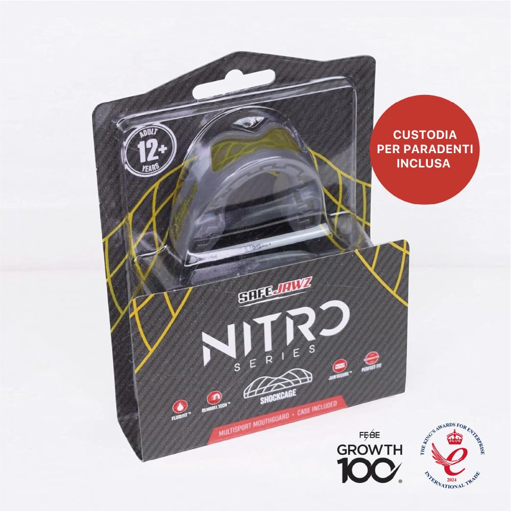 SAFEJAWZ Nitro Paradenti Sportivo Adulti e Bambini Contatto Completo per Tutti Gli Sport, tra Cui Rugby, MMA, Hockey, Judo Arti Marziali e Boxe (Grigio)