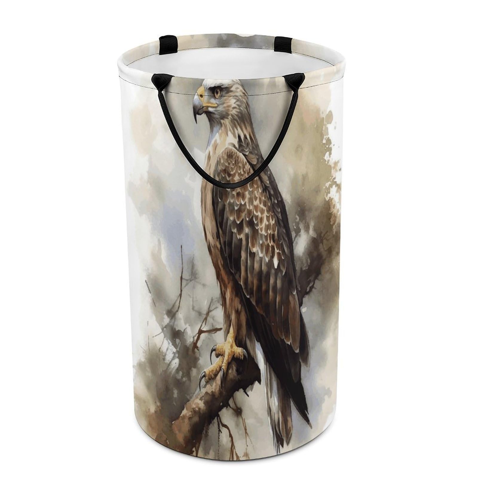 Watercolor of Hawk Sitting in The Tree Dirty Clothes Basket Large Capacity Laundry Basket Freestanding Laundrys Hampers Tall Collapsible Clothes Hamper for Blankets Toys
