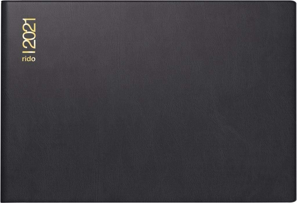 rido/idé 7017502901 Wochenkalender/Taschenkalender 2021 Modell Septimus quer, Kunststoff-Einband, schwarz