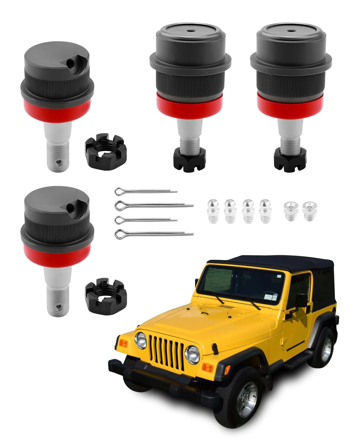 Photo 1 of Ball Kit (4PCS), Heavy Duty, Compatible with 1984-2006 Jeep Cherokee XJ, Wrangler YJ TJ LJ, Grand Cherokee ZJ, Comanche MJ, Front Suspension Upper & Lower, Fits Dana 30/44 Axles, Replaces# 10642