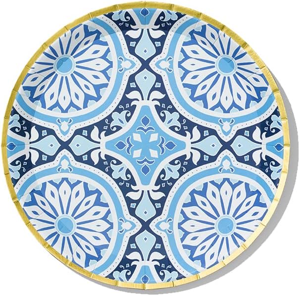 Coterie Blue and Gold Plates (Set of 10 Small) Moroccan, Navy, Nice for Wedding,…