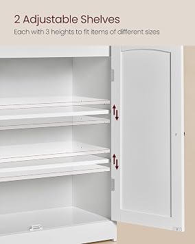 VASAGLE 39.4-Inch Tall Storage Cabinet, Floor Cabinet with 2 Doors, 2 Adjustable Shelves, Freestanding, for Bathroom, Kitchen, Living Room, Cloud White UBBC770W01