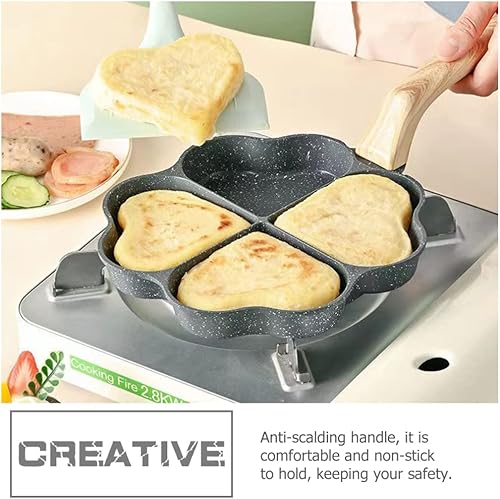 Miniatura 3 de Hemoton Sartén para huevos con forma de corazón, sartén de aluminio para tortillas, sartén para huevos fritos con mango de madera, sartén