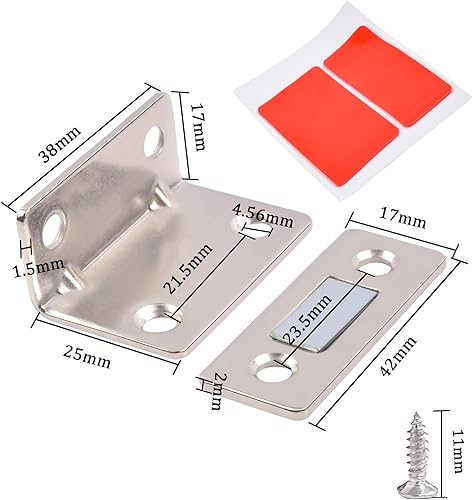 Miniatura 2 de Paquete de 4 pestillos magnéticos para gabinete, en forma de L, ultradelgado, para puerta de gabinete para cajones magnéticos, cierre magnético para