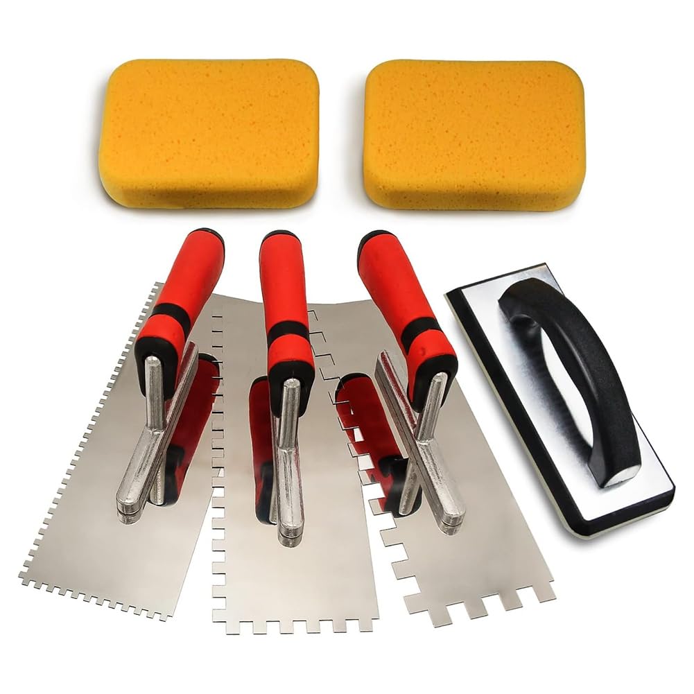 Giwfbqtr 6Pcs Tile Tools,Stainless Steel Square Notched Trowel Set,Grout Float And Grout Sponge For Tiling Installation Grouting