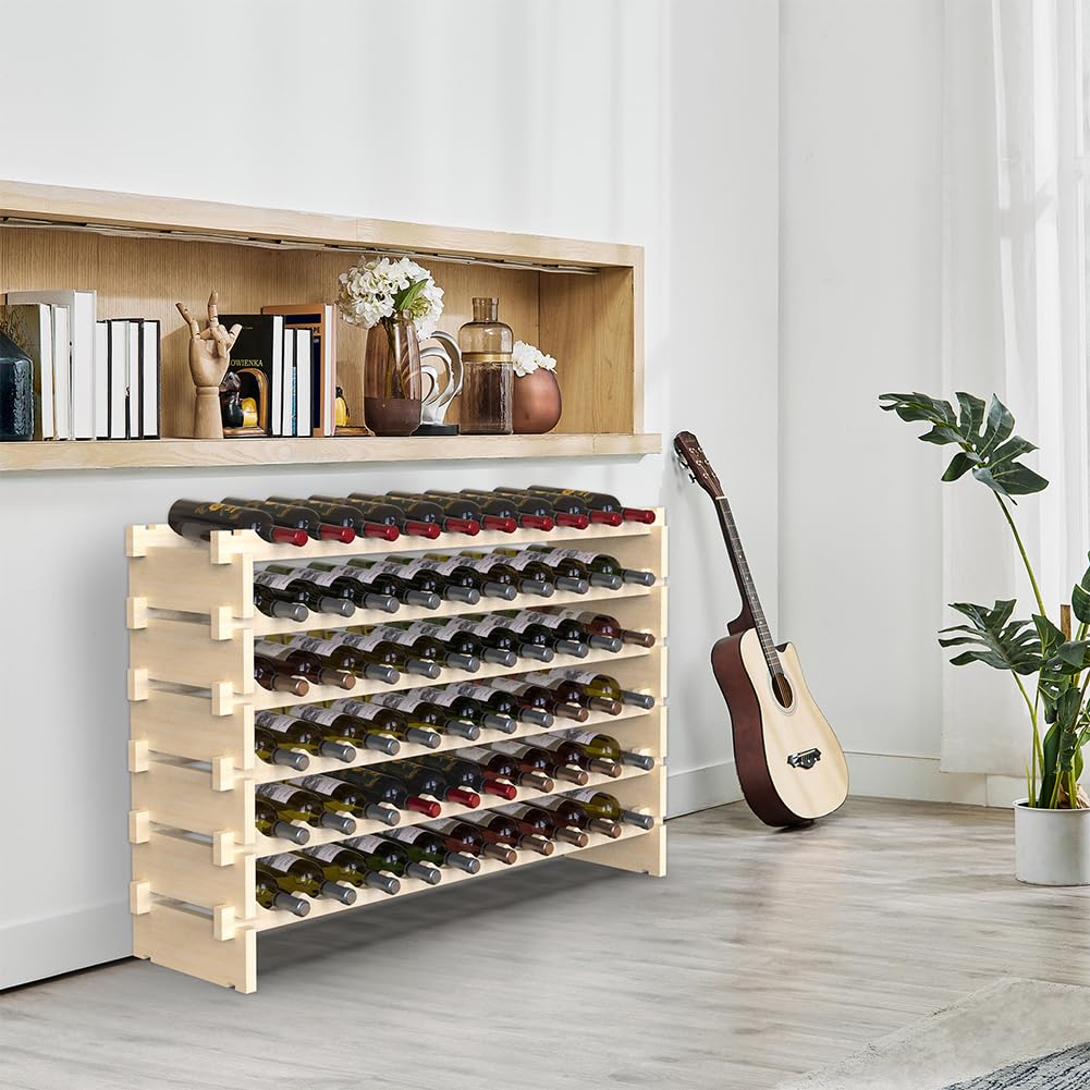 BAKAJI Cantinetta Portavino in Legno con 60 Scomparti Porta Bottiglie di Vino, Champagne, Portabottiglie da Terra, Cantina Angolo Bar per Salotto, Cucina, Bistrot, Ristorante 110 x 30 x 80.5 cm