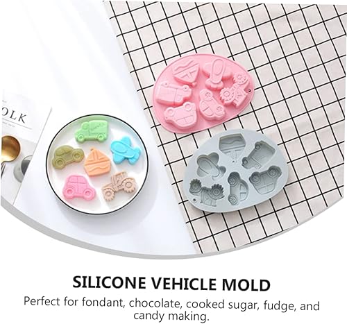 Miniatura 2 de TIDTALEO Molde de fondant, 2 piezas de molde de silicona para hornear, bandeja de auto para niños, molde de caramelo, molde de avión, moldes de