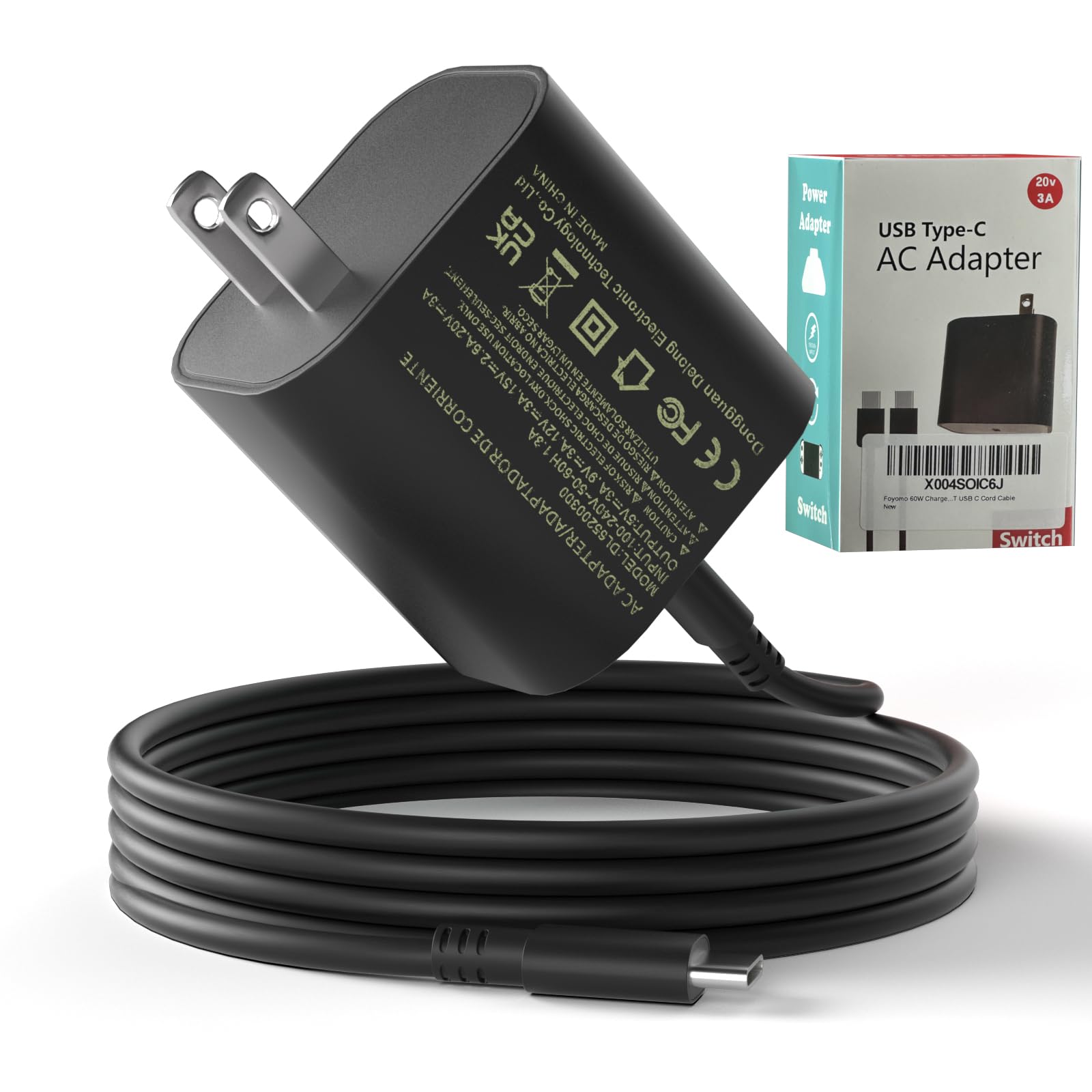 Ładowarka 60 W 45 W kompatybilna z Nintendo Switch 2, OLED, Lite, Steam Deck, obsługuje tryb stacji dokującej TV, adapter AC szybkie ładowanie za pomocą kabla USB C 6FT