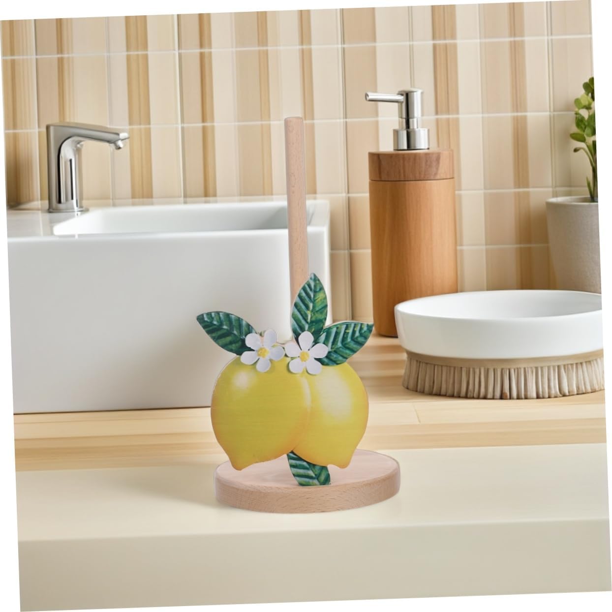 STOBAZA Wooden Paper Towel Holder Roll Organizer Kitchen Paper Towel Roll Holder for Countertop Bathroom Standing Tissue Rack 11.73 X 5.90 X 5.90 in image 5