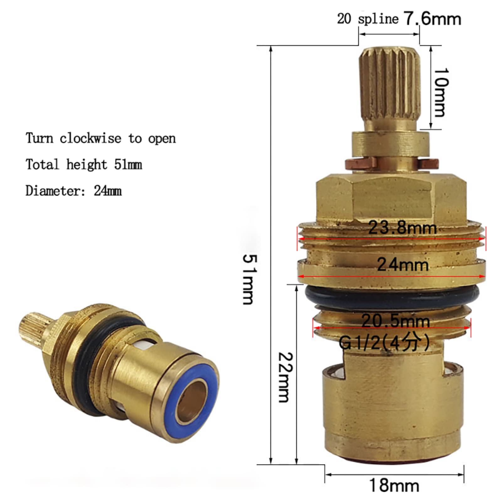 Recambio de cartucho de grifo, Cartucho for grifo monomando, Cartuchos for grifo Válvulas de repuesto Disco cerámico Cuarto de vuelta 20 dientes BSP Estrías de 1/2"