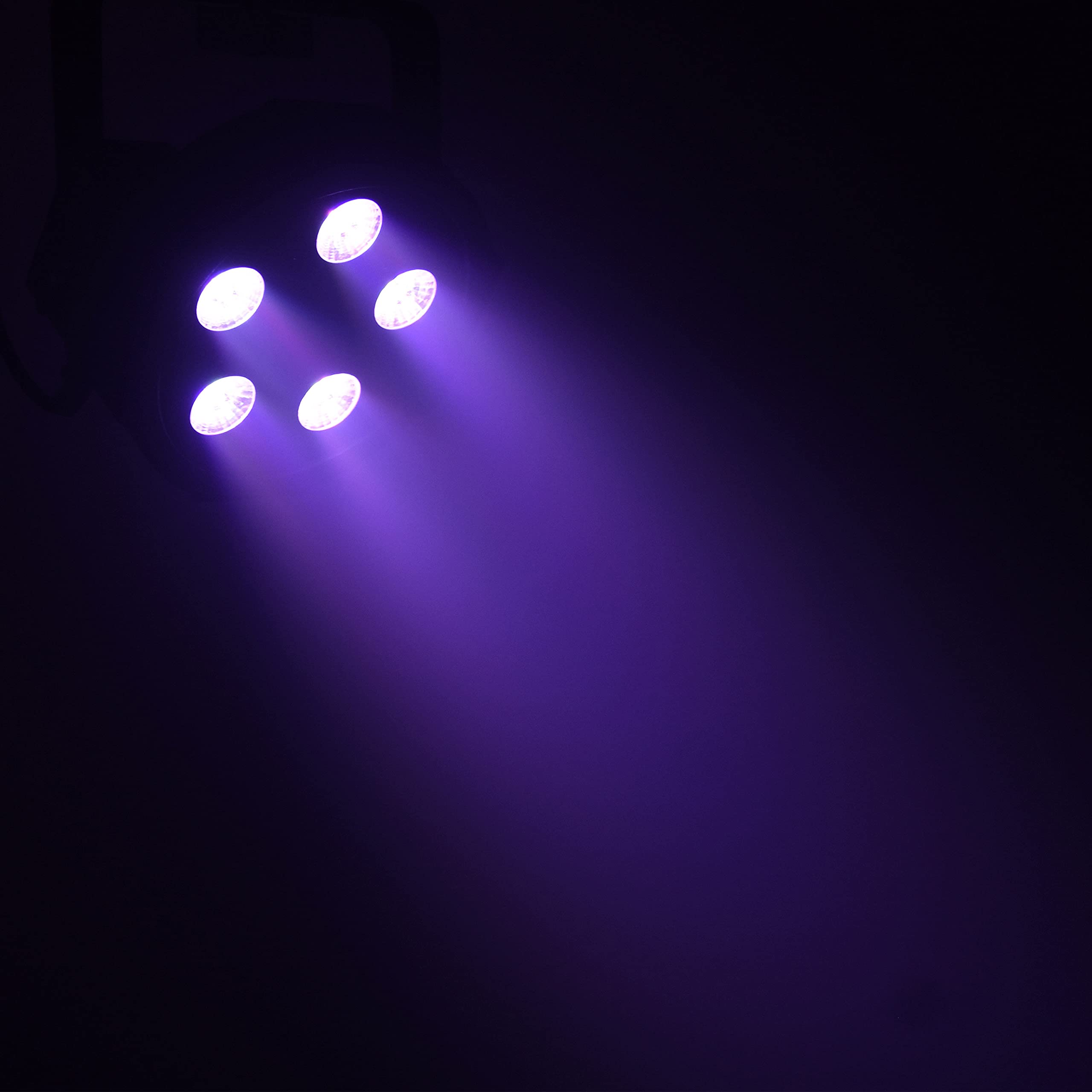 BoomToneDJ FlatPAR 5X5W 4in1 Set RGB-UV Lot de 2 éclairages de scène LED multicolores avec DMX 512. Modes automatique, détection musicale. Télécommande IR incluse. Link alimentation. Sac de transport.